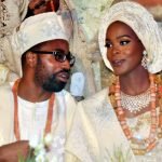 The new couple, Mr and Mrs Olatunde Olukoya, cutting their wedding cake