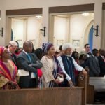 L-R: Mrs. Moremi Soyinka-Onijala, Ms. Gbaike Ajayi, Dr. (Mrs.) Folabo Ajayi-Soyinka, Mr. Aron Carlson, Transportation Minister, Rotimi Amaechi, Mrs. Folake Wole-Soyinka, and Prof. Wole Soyinka at the church during the wedding ceremony