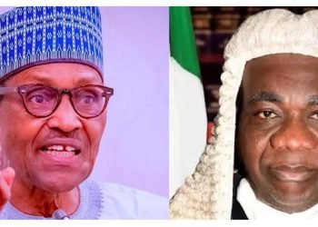 Supreme Justice Agim & President Buhari. Agim described Buhari as dictator for disobeying the Supreme Court.