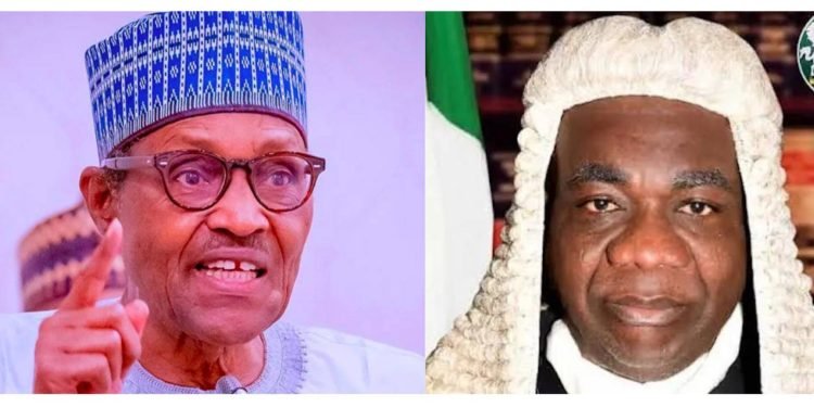Supreme Justice Agim & President Buhari. Agim described Buhari as dictator for disobeying the Supreme Court.