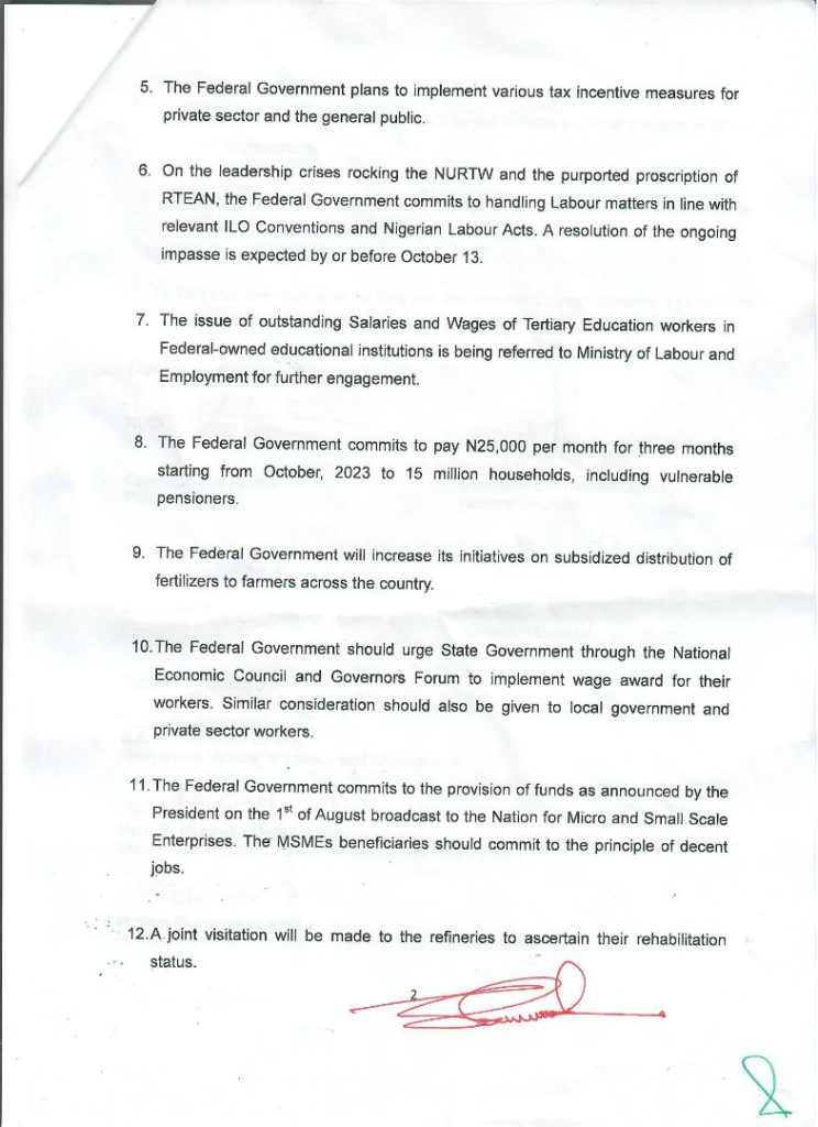 Page 2 copy of agreement reached by Labour with FG.