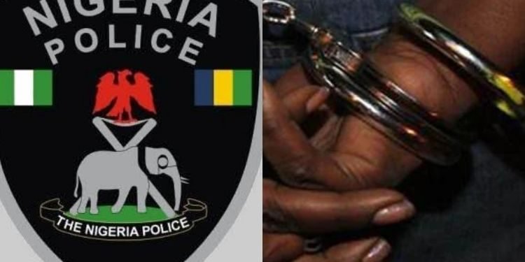 Police handcuffed woman hands.