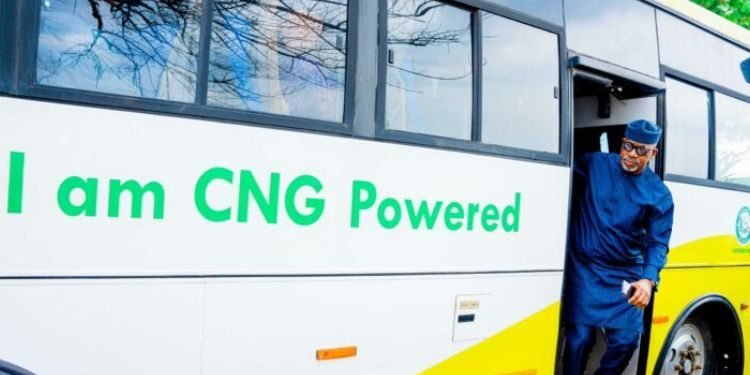 Ogun State Governor, Dapo Abiodun coming out of of the states CNG-Powered Buses.
