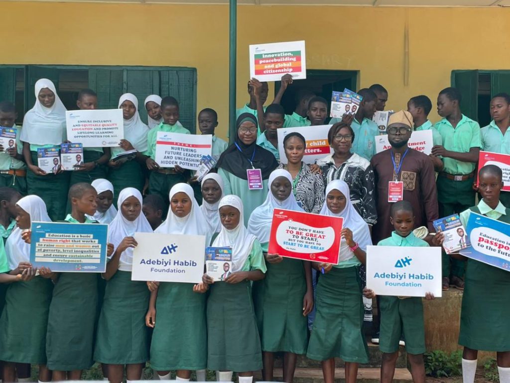 Habib Foundation team with students of Obalaju High School, Ijoga-Orile; Eyinni Comprehensive High School, Ibooro; and Oluaso High School, Imasayi all in the local Yewa North Council Area of Ogun State.