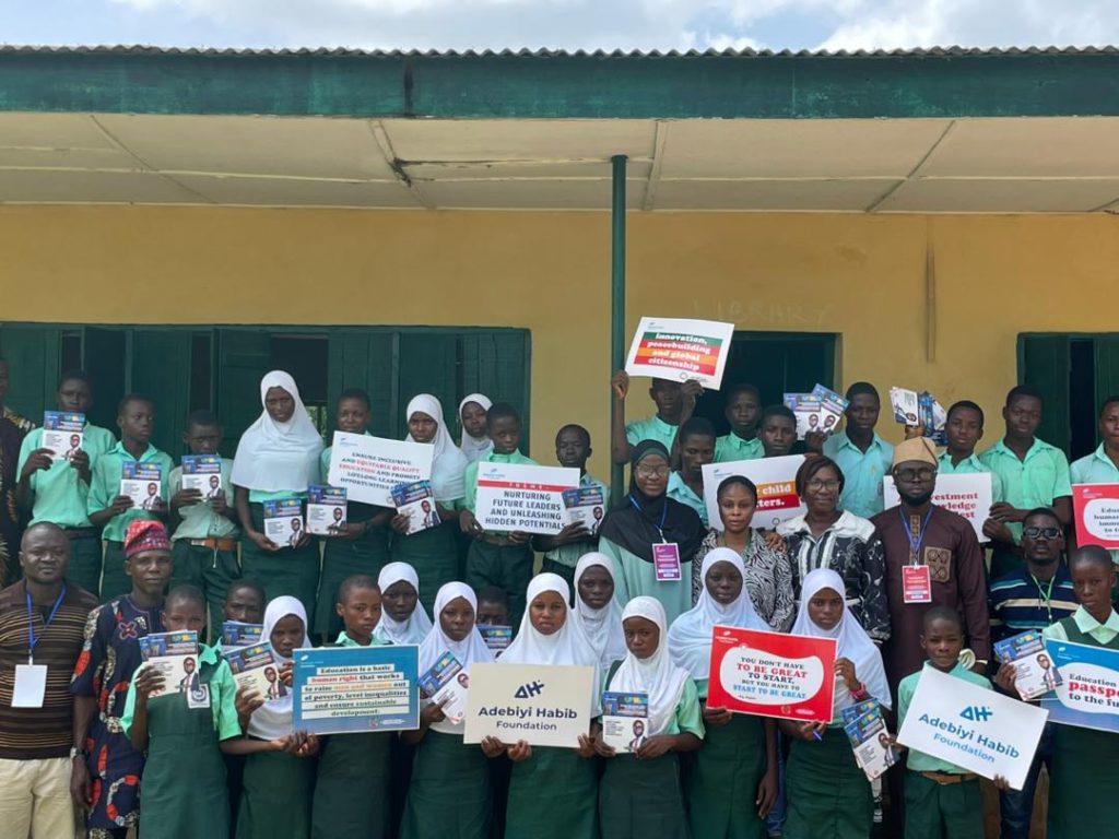 Habib Foundation team with students of Obalaju High School, Ijoga-Orile; Eyinni Comprehensive High School, Ibooro; and Oluaso High School, Imasayi all in the local Yewa North Council Area of Ogun State.