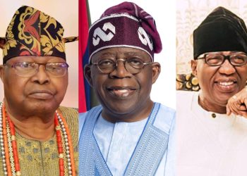 Image of Oba Sikiru Kayode Adetona, Senator Gbenga Daniel & President Bola Tinub u alledgedly met on creation of Ijebu State.
