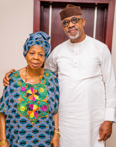 Ogun State Governor Dapo Abiodun with his mother, Mrs. Victoria Olaitan Abiodun, celebrating her 90th birthday