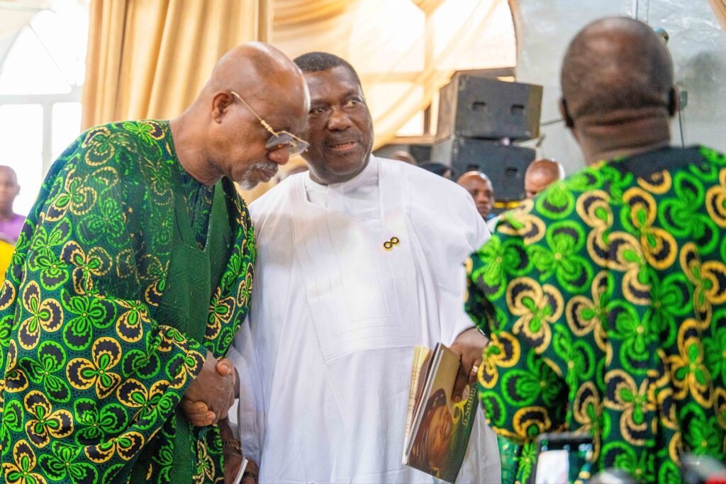 Secretary to the government, George Akume with Ogun Governor, Dapo Abiodun at his mother's 90th birtday party in Iperu, Ogun State.
