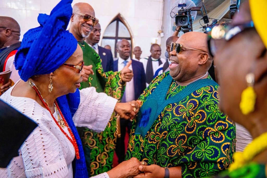Guests, royal fathers, and community members celebrating with the Abiodun family in Iperu-Remo.