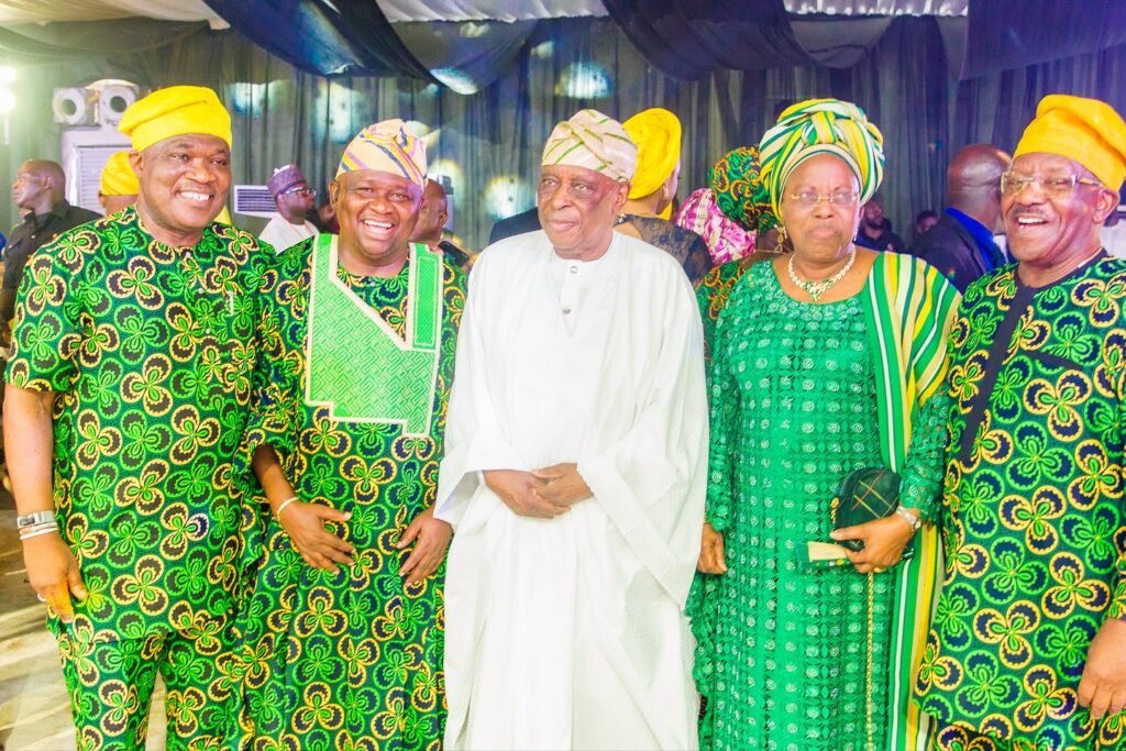 Ogun former Governor, Osoba with Yayi and others at Dapo Abiodun's mother 90th birthday party.