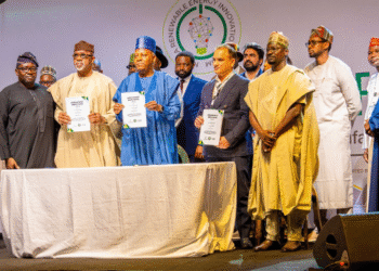 Ogun State officials including the Governor, Prince Dapo Abiodun, during the signing of a Memorandum of Understanding (MoU) with the Rural Electrification Agency and Renew Power Limited for the development of a 500MW solar manufacturing plant aimed at expanding clean energy access and local production.