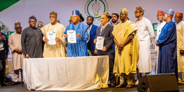 Ogun State officials including the Governor, Prince Dapo Abiodun, during the signing of a Memorandum of Understanding (MoU) with the Rural Electrification Agency and Renew Power Limited for the development of a 500MW solar manufacturing plant aimed at expanding clean energy access and local production.