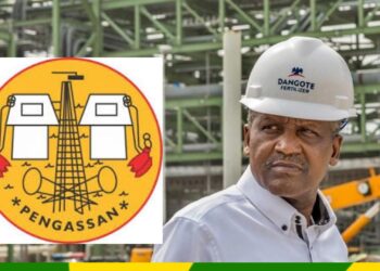 PENGASSAN LOGO, DANGOTE AND DANGOTE REFINERY AS BACKGROUND