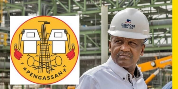 PENGASSAN LOGO, DANGOTE AND DANGOTE REFINERY AS BACKGROUND