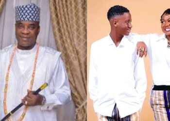 Image of Kwam 1, son Malik and Bisola Badmus.